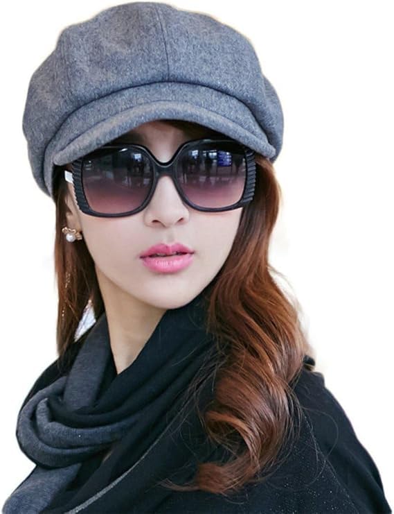 Womens Newsboy Cap French Fashion Ivy Cabbie Gatsby Hats Wool Winter Cap Baker Boy Hat Ladies Visor Berets Cap Grey