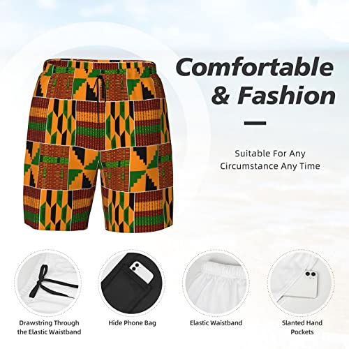 African Print Men's Swim Shorts Beach Trunks with Compression Lined and Pockets4