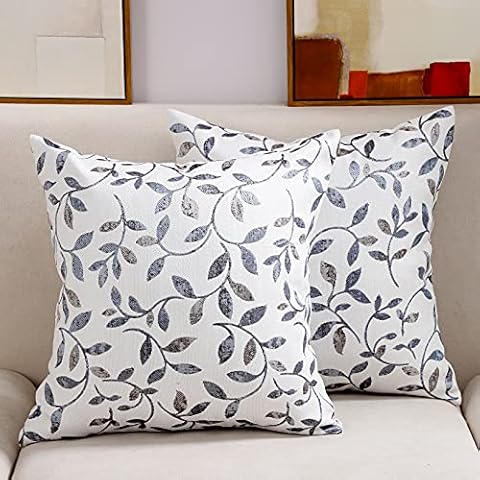 Btyrle Leaf Jacquard Throw Pillow Covers 20x20 Inch Set of 2 Decorative Blue Leaf Pillowcases Square Cushion Covers for Couch Sofa Cover