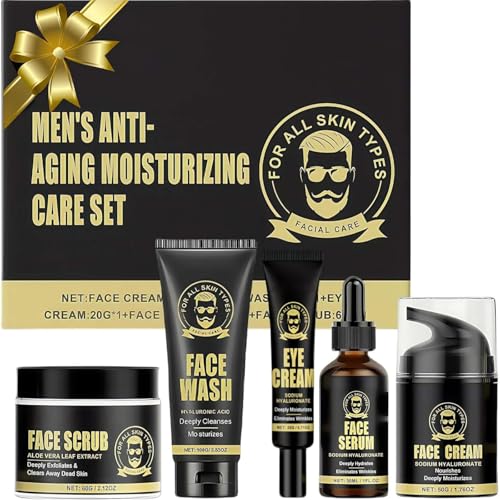 Altherona Gesichtspflege Set für Männer, 5-teilig – Reinigungsgel, Peeling, Serum, Augencreme & Gesichtscreme – Hautpflege Geschenkset für Herren, ideal zum Geburtstag & Vatertag, Mens Skin Care