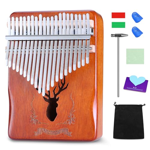 Kalimba 21 Keys Thumb Piano for Beginners – Easy to Learn Solid Wood Mbira Instrument with Tuning Hammer & Gift Bag, Perfect Holiday & Christmas Gift for Adults & Kids Vintage Brown