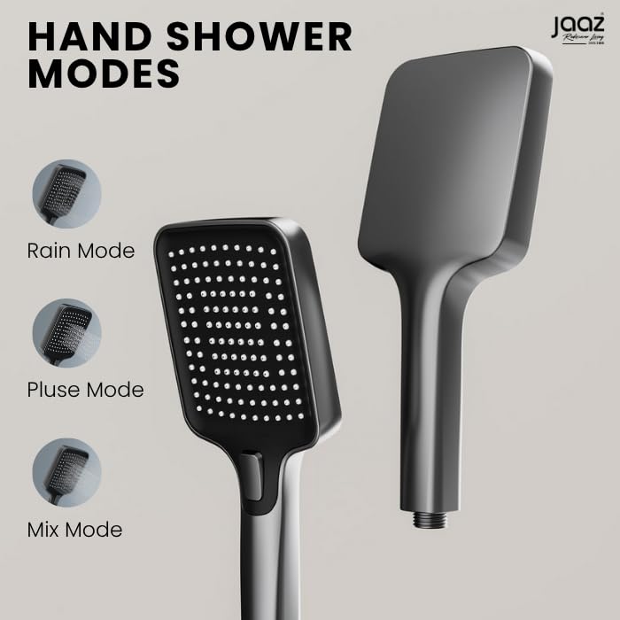 Image of Jaaz Piano Shower Set for Bathroom with Rainfall Showerhead, Waterfall Outlet, Hand Shower & Temperature Display - Gun Metal Grey (Elegance)