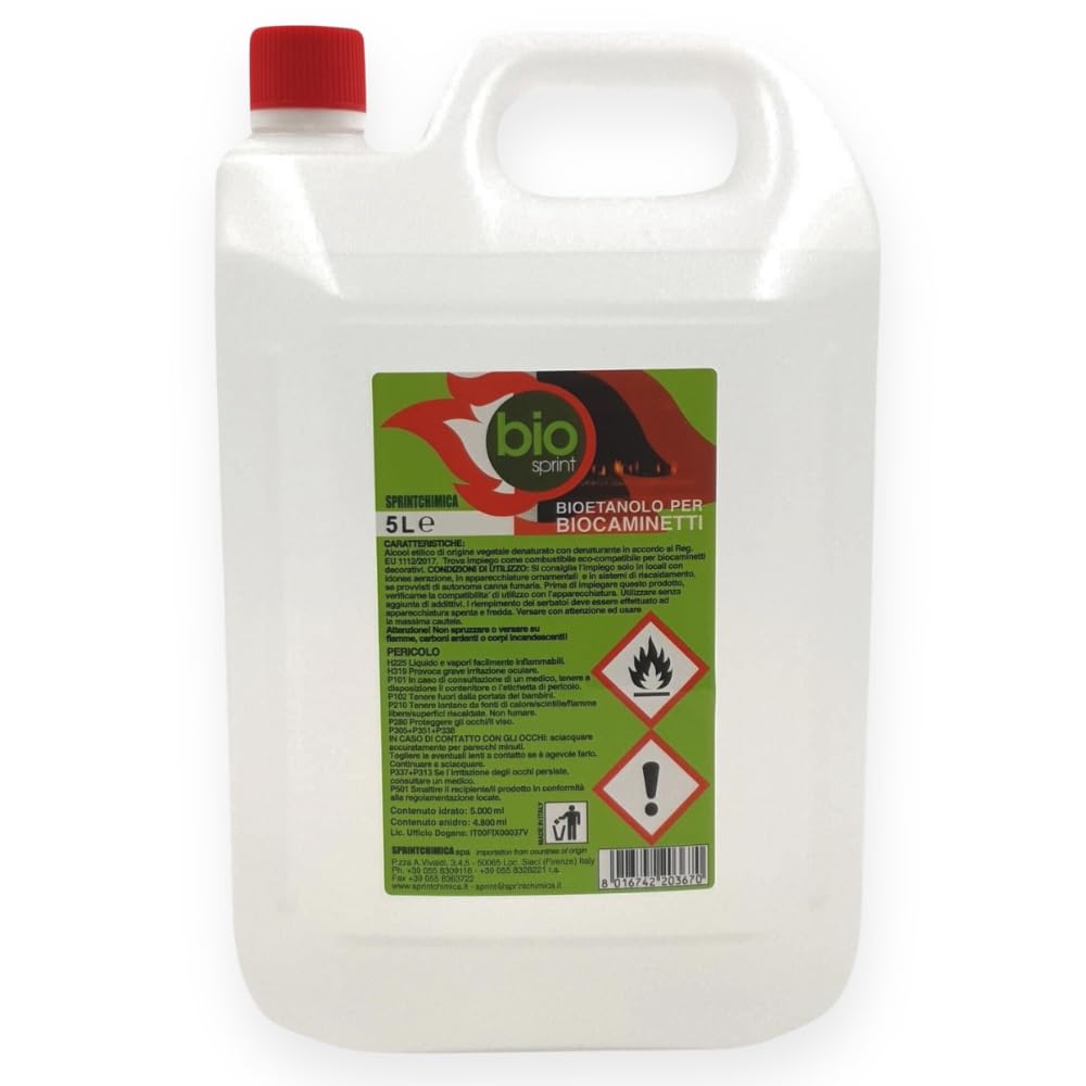 Bio Sprint - Bioetanol - Combustible para estufas de 5 litros, 99,9% inodoro, sin humo natural, sin azufre, plástico, color rojo