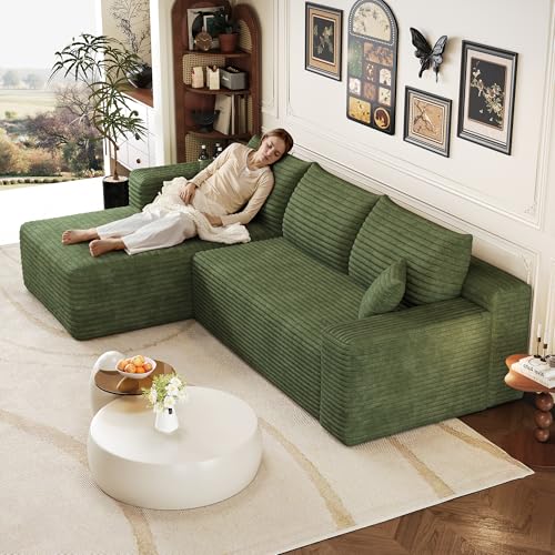 Sapgaks Canapé d'angle en L Moderne 241 cm,canapé 3 Places en Velours côtelé avec Assise Profonde et Angle intégré,canapé Convertible modulaire,Chaise...