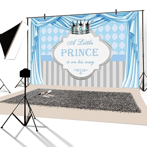 YongFoto 2.2x1.5m Baby Shower Photography Backdrop a Little Prince Is On His Way Crown Curtain Gender Reveal Photo Backdrops Kids Newborn Baby Shower Party Pregnant Woman Photography Studio Props - Image 2