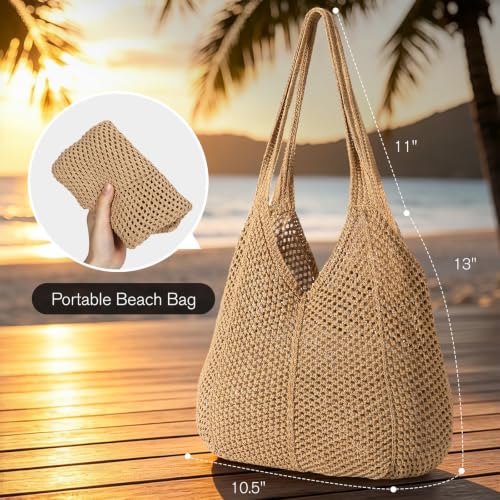 Image of XZQTIVE Crochet Tote Bag for Women Mesh Beach bag for Summer Vacation Aesthetic Hobo Knit Shoulder Bag