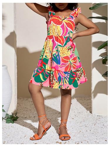 SOLY HUX Girl's Summer Dresses Square Neck Ruffle Sleeveless Vacation Short Flared Dress3
