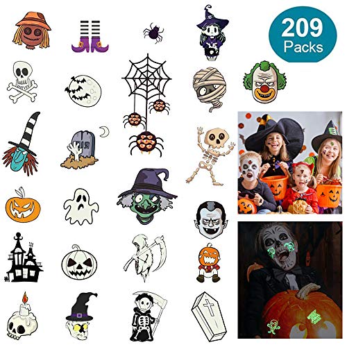 209 Halloween Tattoos for Kids, Versatile Happy Halloween Decorations Zombie Ghosts Skeletons + More