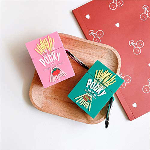 BONTOUJOUR AirPods Case, Creative Funny Strawberry Flavor Finger Biscuit Box Shape AirPods Case, Stylish Silicone Earphone Protection Skin for AirPods 1/AirPods 2+Hook -Pink