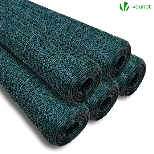 VOUNOT® Maschendrahtzaun Sechseckgeflecht, Drahtzaun Hasendraht Kaninchendraht Hühnerdraht, Maschenweite 13 mm, Höhe 100 cm, Länge 25 m, PVC-Beschichtet Grün