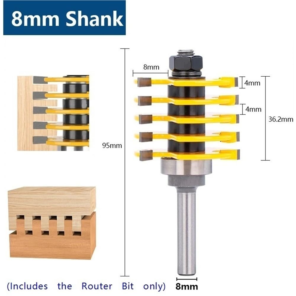 Fraise réglable, tige de 8mm, Joint de doigt réversible, mèche de routeur à Tenon à 3 cannelures