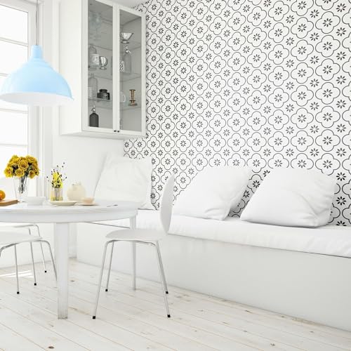 Image of Moroccan Tile Stickers | Waterproof Self Adhesive Peel & Stick Tile Decals for Kitchen Backsplash, Bathroom Wall, Floor, Furniture & Glass (4x4 Inch, Design 32)