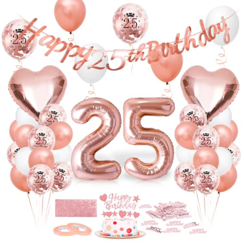 Luftballon 25. Geburtstag Roségold Geburtstagsdeko 25 Jahr Ballon 25. Geburtstag Riesen Folienballon Zahl 25 Happy Birthday Folienballons 25er Ballon 25er Deko zum Geburtstags Frauen