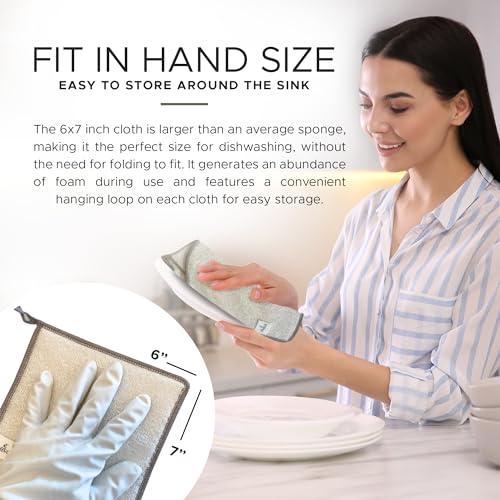 Whiffkitch Dishcloths Dishrags for Kitchen and Household Cleaning 6x7 6-Pack Non-Scratch 2-Ply Weave, Rayon Derived from Bamboo, Absorbent, Washable, Long-Lasting