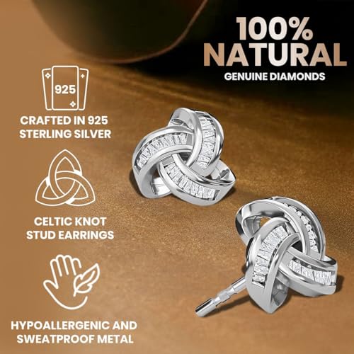 Shop LC Knot Earrings - Real Diamond Love Knot Stud Earrings For Women - Platinum & Vermeil Yellow Gold Plated 925 Sterling Silver Celtic Studs with Genuine DiamondsJewelry Birthday Gifts for Women4
