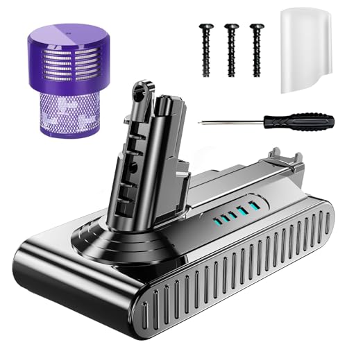 Image of Advanced High-Capacity 25.2V Replacement for Dyson V10 Battery Compatible with Cyclone V10 Animal SV12 Absolute Fluffy Allergy Vacuum, with Filter and Brush