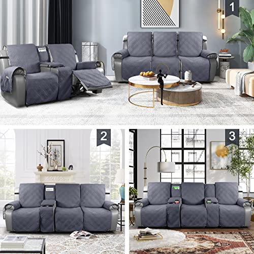 Image of TAOCOCO Non Slip Recliner Sofa Covers for 3 Cushion Couch, Waterproof Reclining sofa cover for Leather Sofa with Console, Split Reclining Couch Cover Recliner Furniture Protector (3 Seater, Dark Grey)