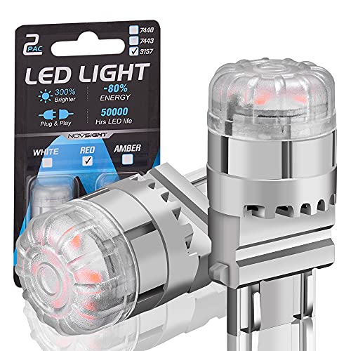 NOVSIGHT 3157 3057 Brake Light Bulb Red, 300% Extremely Bright 3156 3047 Turn Signal Light Bulbs, Safer Driving 3056 3356 4156 LED Bulbs for Tail Lights, Back Up Reverse Lights, Pack of 2