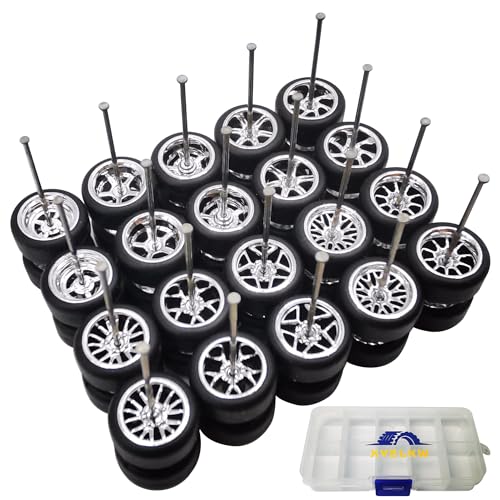 1/64 Wheels and Tires Set, 10-Pack 1 64 Scale Wheels with 10 for 1/64 Diecast Cars Upgraded and Modified Rubber Tires(Diameter 0.43in/11mm) (Silver Plated)