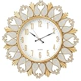 MAKA Orologio da Parete Moderno Grande Ø 48 cm in Resina Dorata con Brillantini, Design Moderno e Vintage, Orologio da Parete per Cucina, Soggiorno o Camera, Silenzioso (Soleil, Bianco)