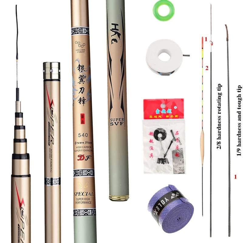 CañAs De Pescar Varilla de Pesca telescópica de Fibra de Carbono Dura súper Ligera Pole de Agua de Agua Dulce 2.7/3.6/3.9/4.5/5.4/6.3/7/8/9/10M Pole de la Corriente CañA De Pescar