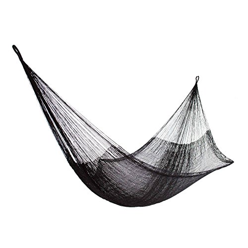 NOVICA Black Hand Woven Nylon Mayan 1 Person Rope Hammock with Hanging Accessories