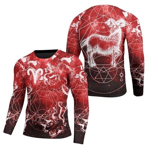 Zodiac Compression Shirt Men's Rash Guard Shirts Super Lightweight Fabric, BJJ Rash Guards for Men Long Sleeve