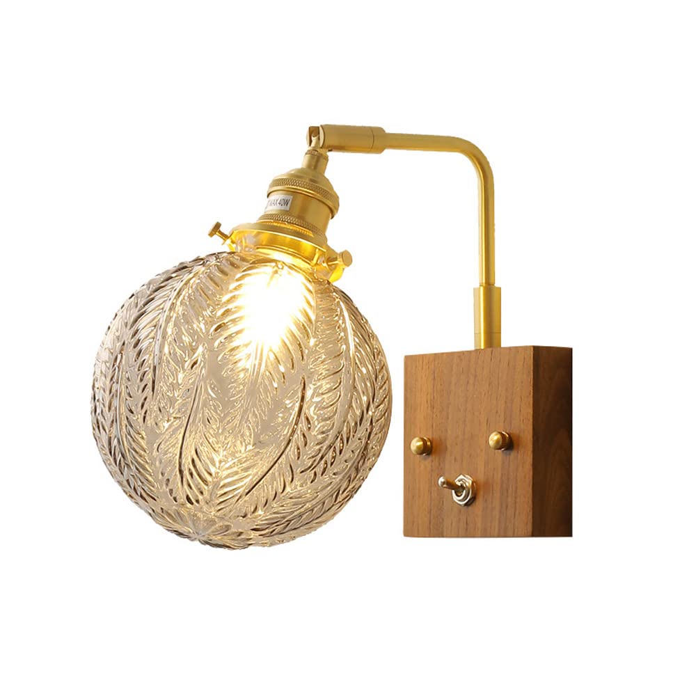 Jadssox Antique Globe Wall Sconce Lighting Walnut Wall Mount Lamp Glass Sconces, Adjustable Wall Light Bedroom Bedside Wall Lamp, Living Room Hallway Study Decor Wall Lights