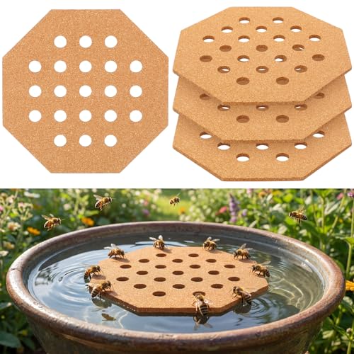 4 Pcs Floating Bee Station 8 Inch Wood Bee Watering Island for Outdoor Floating Butterfly Waterer Cork Soft Butterfly Bath Water Feeders Insect for Garden Yard Decor Beekeeping Supplies(Honeycomb)