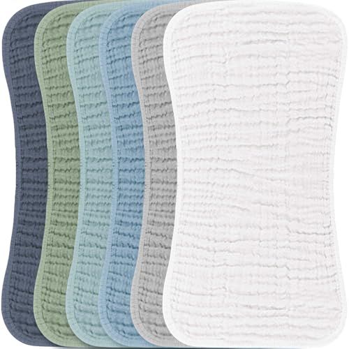 Image of Konssy Muslin Baby Burp Cloths Sets for Unisex- 6 Pack Large 100% Cotton Burping Clothes for Newborn, Baby Girls and Boys