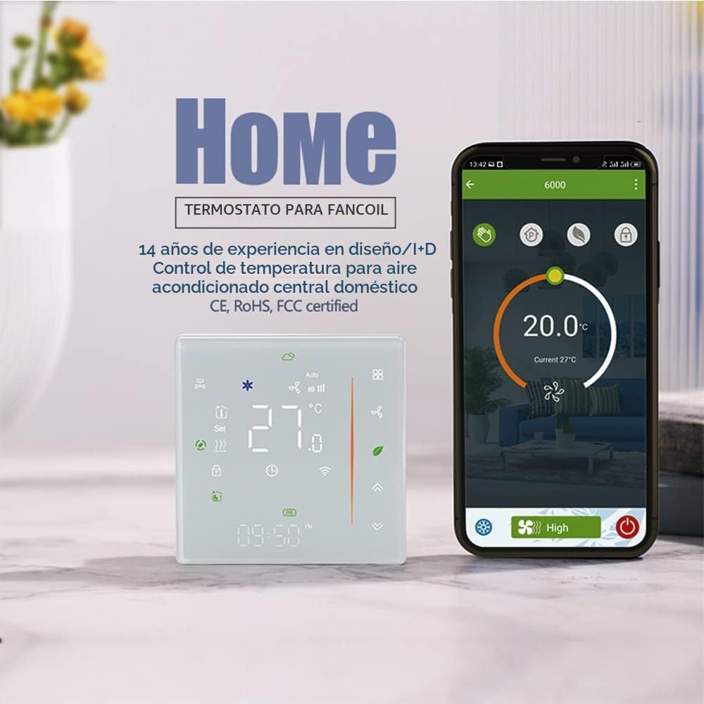 Smart WiFi Termostato de Color Controlador de Temperatura de Aire Acondicionado con Pantalla LCD de 2 Tubos, Funciona con Alexa Google Home, luz LED, proteja Sus Ojos, 95~240V AC