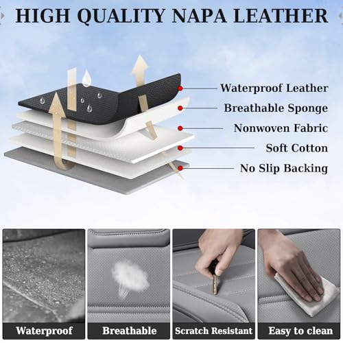 Image of Coverado Car Seat Covers Full Set, Seat Covers for Cars, Car Seat Cover, Car Seat Protector Waterproof, Leather Car Seat Cushion, Universal Car Interior Covers Seat Protectors for Most Cars Gray