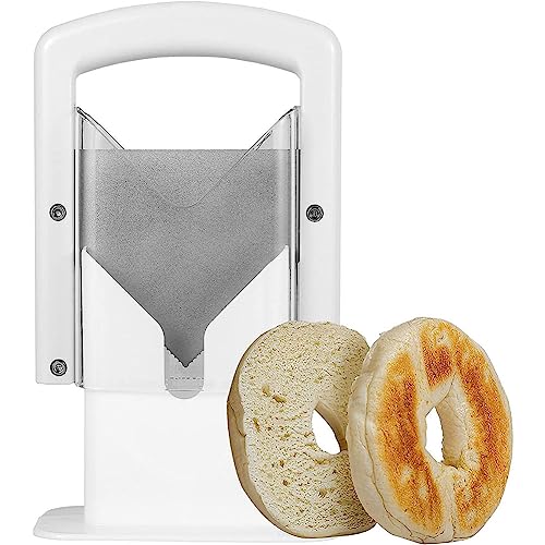 Bagel Slicer, Home Bread Slicer, Stainless Steel Precision Slicer, Safety Handle Design, Multi-function Kitchen Slicing Tool (White)