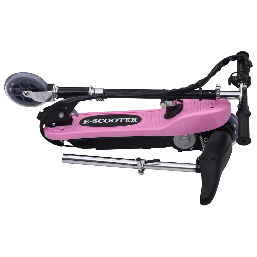 Trottinette électrique avec siège, 120 W, rose, pliable et portable, 12 km/h, guidon et selle réglables, frein arrière, pour enfants et adolescents, loisirs et chemins privés, charge de 50 kg