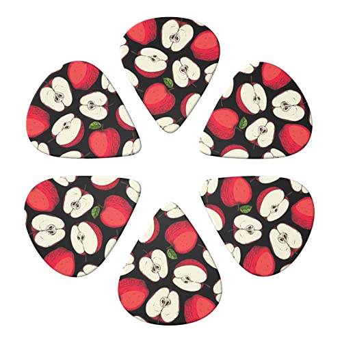 ギターピック 6枚セット 0.46mm 0.71mm 0.96mm エレキギター ベース用ピック ウクレレ ギター ABS素材 エレクトリック アコースティック 弦楽器 初心者 トライアングル ピック( りんご )