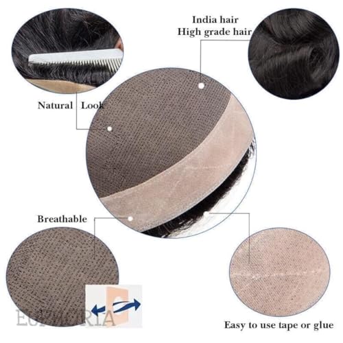 Image of EUPHORIA 11x8 Original PREMIUM MONO Hair Patch for Men 100% Natural Black Human Hair Wig Install with Hair Toupee Tape, Clips or Glue