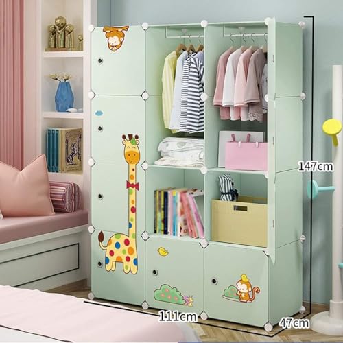 Image of EXVITO 8 Door Kids Plastic Wardrobe for Clothes, Foldable Plastic Almirah for Clothes, Collapsible Wardrobe for Storage, Baby Cupboard for Clothes, Storage Rack for Kids - (Dyno Green, 12 Door)