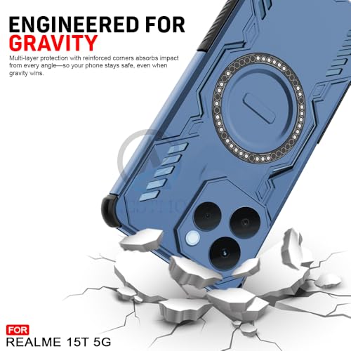 Image of AESTMO Back Case Cover for Realme 15T 5G | Magnetic Case with Built-in Metal Ring | Compatible with MagSafe Accessories | Shockproof Hybrid (PC + TPU) (Blue)
