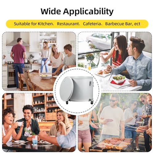 PioneerWorks Fryer Grease Bucket 10 Gal, Coated Carbon Steel Oil Filter Pot with Caster Base, Oil Disposal Caddy, Transport Container with Lid Lock Clip Nylon Filter Bag, Silver