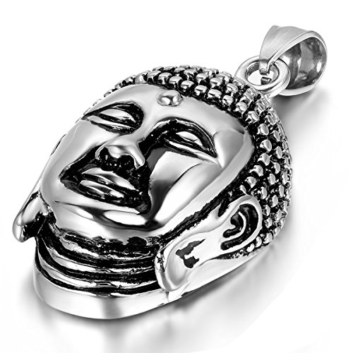 Flongo Acciaio Nero Collana con Pendente Testa di Smiling Buddha Unique Stile