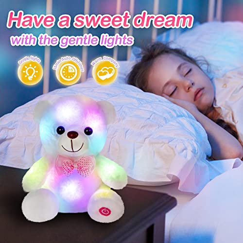 Bstaofy Light Up Mother's Day White Teddy Bear Led Stuffed Animal Soft Nightlight Glow Bear Plush Toy Gifts For Kids Mom Girls Valentine's Day Birthday Christmas, 8" #TOP3
