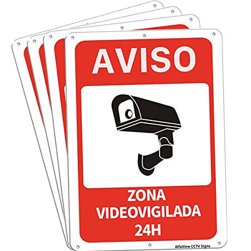 AlfaView Señal Videovigilancia - ZONA VIDEOVIGILADA 24H - Señaletica de aviso - 7x10 Pulgada, Reflectante de Grado de Diamante en Las Noches - Aluminio sin óxido de 40 mil de Grosor Cover