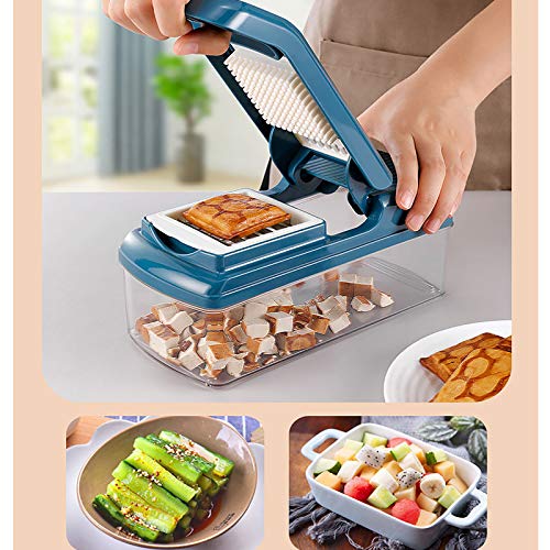 Cortador Manual de Vegetales con 9 Cuchillas y Contenedor Azul miniatura 6