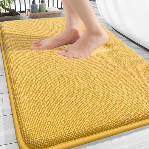 Image of OLANLY Thick Memory Foam Bath Mat Rug 30x20, Extra Soft Absorbent Bathroom Rug, Quick Dry Bath Mats, Non-Slip, Machine Washable Carpet for Bathroom, Tub and Shower, Home Decor Accessories, Yellow