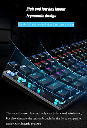 ZXJ Gaming Keyboard, Colorful Rainbow LED Backlit USB Wired Keyboard, with Blue Switches, 105 Keys (UK Layout) Anti-ghosting All-Metal Panel for Desktop, Computer, PC Gamer