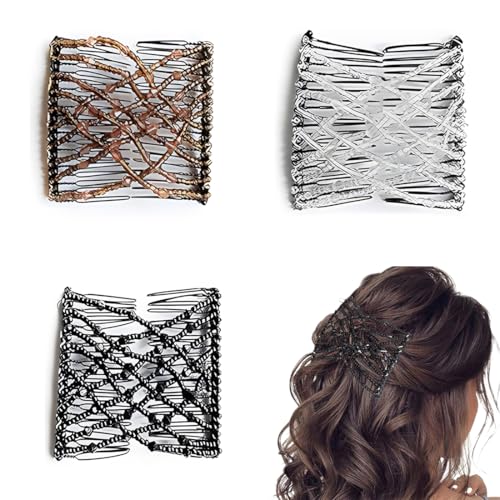 KEQAR Lot de 3 Peignes Magiques pour Cheveux, Peigne Élastique avec Perles, Barrette Extensible...