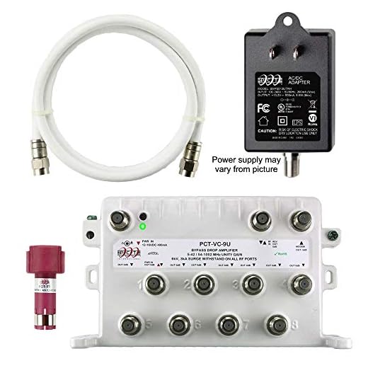 PCT 9 Port Bi-Directional PCT-VC-9U Cable TV Splitter Signal Booster/Amplifier with Active Return Zero Signal Loss and VoIP Telephone Bypass Port, White and Free 3 FT coaxial Jumper Cable