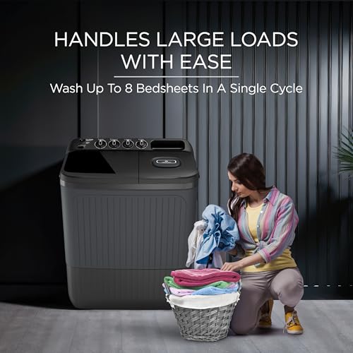 Image of Lloyd 7.5 kg 5 Star Semi Automatic Top Load Washing Machine |1300 RPM | Detergent Storage Zone | 3 Wash Programs | Swift Dry | Magic Filter, (GLWS755AODVG, Dark Grey)