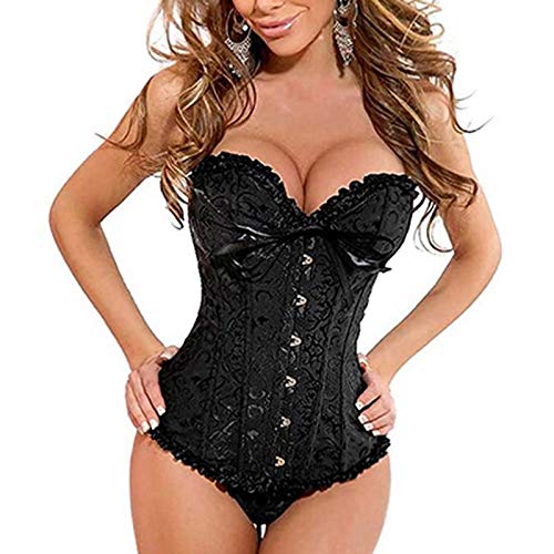Women Lace Up Corset Bustier Lingerie Top Wedding Corsets for Bride Bodyshaper Top (Black , L )