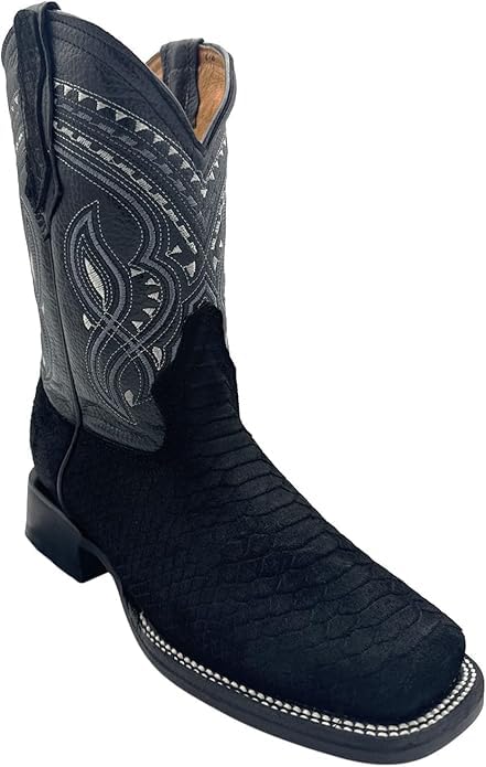 Men’s Exotic Snakeskin Genuine Leather Python Print Square Toe Cowboy Western Boots